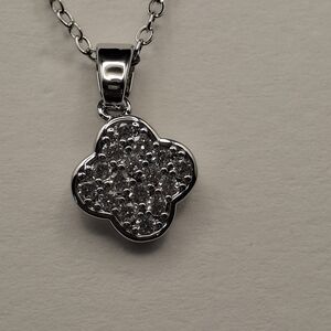 Sterling Silver Pavé Clover Pendant Necklace - White Crystal